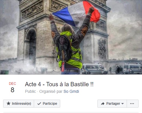 Gilets jaunes : nouveau rassemblement en vue samedi 8 décembre 2018