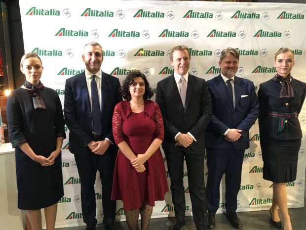 Alitalia a organisé, lundi 3 décembre 2018, un roadshow à Paris, en présence d’Aldo D'Elia, country manager, Claudia Tiddia, sales manager, Nicola Bonacchi, VP International Leisure & international markets et Marco Cefoli, Head of Italy & North Europe Sales. - CL