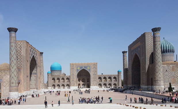 Le Régistan, ou Réghistan, est l'ancien cœur de la ville de Samarcande, en Ouzbékistan - Photo CE