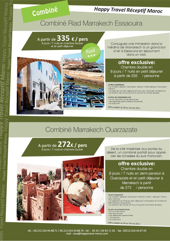 HAPPY TRAVEL VOUS PROPOSE DES COMBINE A PARTIR DE 272€ 8 jours/7 nuits en chambre double HAPPY TRAVEL VOUS PROPOSE DES COMBINE A PARTIR DE 272€ 8 jours/7 nuits en chambre double