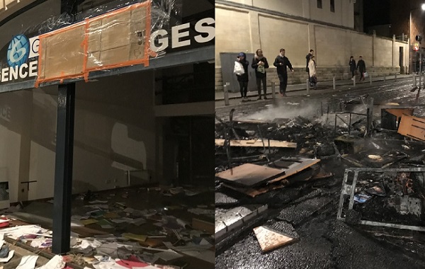 L'agence Globe Travel de Bordeaux a été totalement saccagée, le mobilier a été incendié en pleine rue, ce samedi 12 janvier 2019 - Crédit photo : Jean Sim