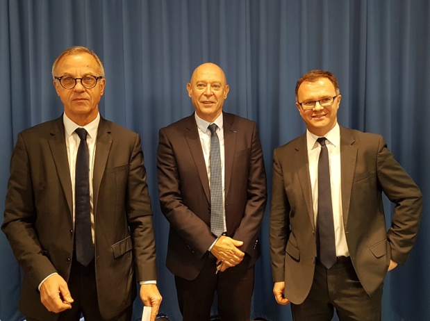 Jean-Paul Ourliac, président du conseil de surveillance, Philippe Bernand, président du directoire et Julien Boullay, directeur commercial, marketing et communication de l'aéroport de Marseille - DR : A.B.