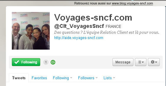 Voyages-sncf.com : le service relation clients sur Twitter