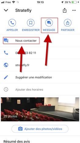 Intégration de la fonctionnalité de chat dans une fiche Google My Business - DR