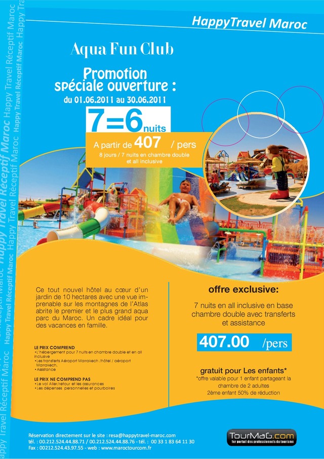 HAPPY TRAVEL VOUS PROPOSE : Le mois de Juin à l’Aqua Fun Club 7 nuits en all inclusive en base chambre double HAPPY TRAVEL VOUS PROPOSE : Le mois de Juin à l’Aqua Fun Club 7 nuits en all inclusive en base chambre double