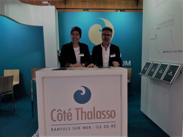 Sur son stand aux Thermalies, aux côtés de son frère Jean Perez Siscar, Marie Perez Siscar, présidente  de "France Thalasso", le syndicat national de la thalassothérapie en France.MS.