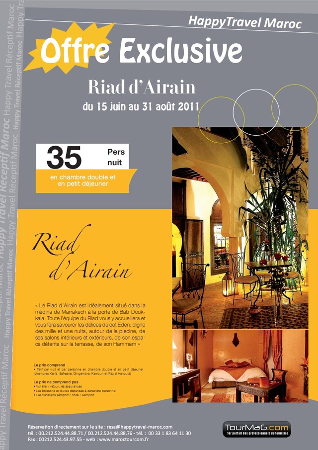 HAPPY TRAVEL MAROC : OFFRE EXCLUSIVE RIAD D'AIRAIN!