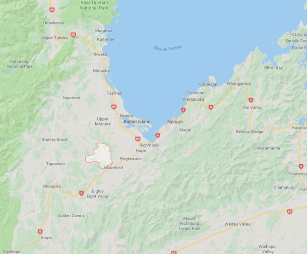 Un incendie s'est déclaré le 4 février en Nouvelle-Zélande dans la Pigeon Valley - DR GoogleMap