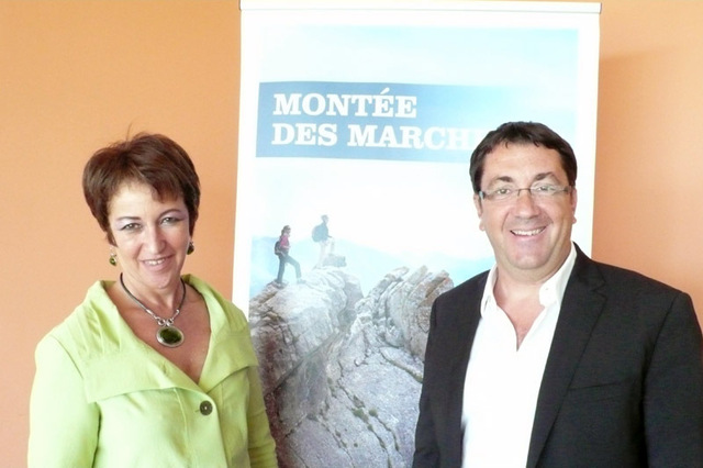 Evelyne Brusa, directrice CRT Riviera Côte d'Azur en compagnie de Bruno Valentin associé de l'agence Pole company auteur de la nouvelle campagne de communication "L'autre Côte d'Azur".