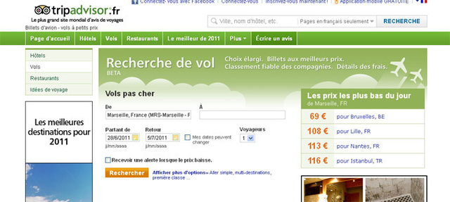 Trip Advisor met en ligne son moteur de recherche de vols