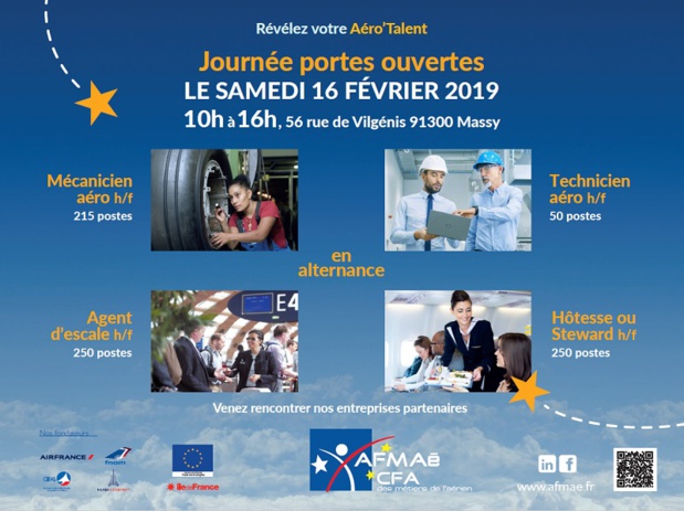 Le CFA des Métiers de l’Aérien organise sa Journée Portes ouvertes à Massy, le samedi 16 février prochain de 10h à 16h - DR : Afmaé Le CFA des Métiers de l’Aérien organise sa Journée Portes ouvertes à Massy, le samedi 16 février prochain de 10h à 16h - DR : Afmaé