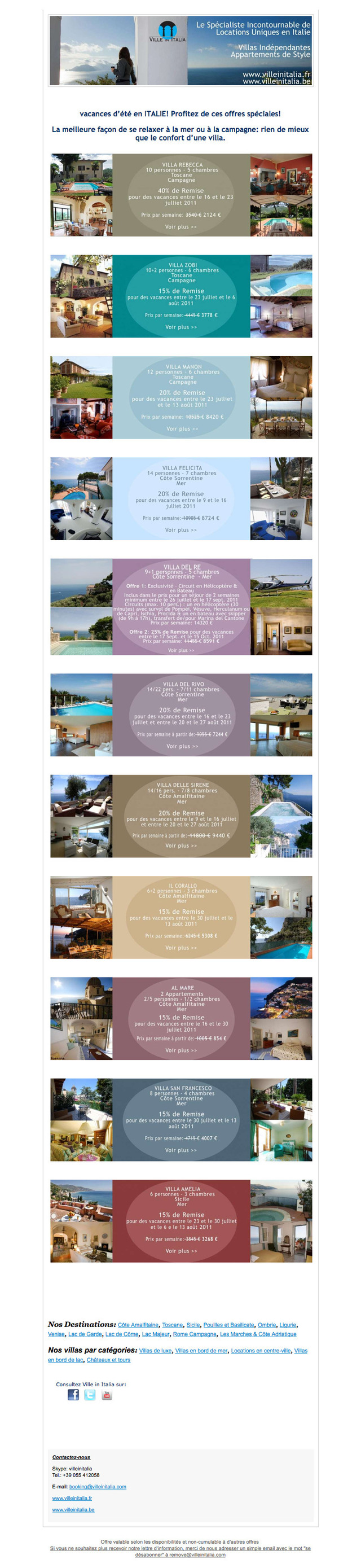 VILLE IN ITALIA VOUS PROPOSE SES OFFRES SPECIALES!