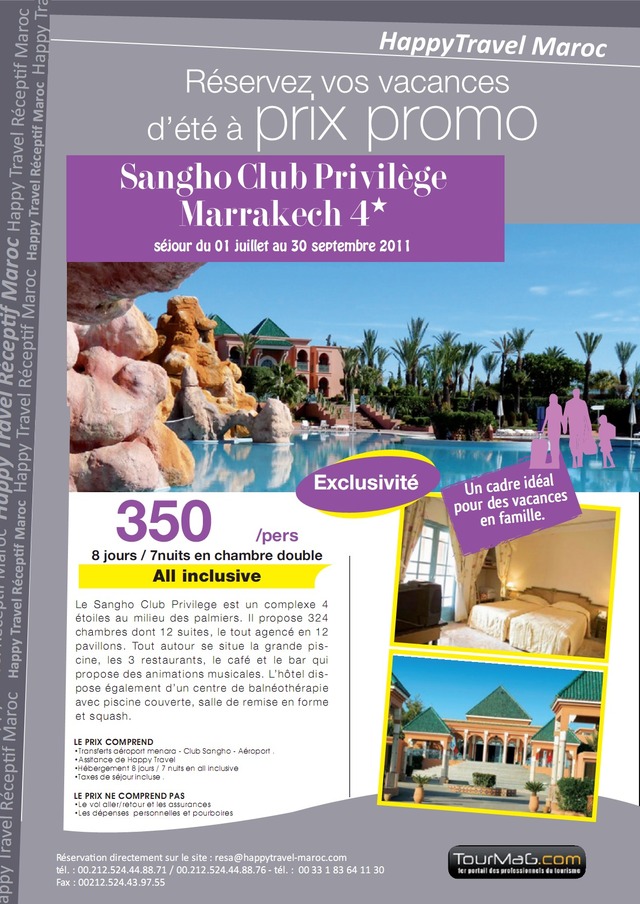 HAPPY TRAVEL MAROC : OFFRE CLUB SANGHO MARRAKECH!