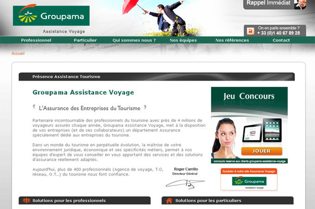 Groupama Assistance Voyage a lancé un nouveau site dédié aux entreprises de tourisme - DR Groupama Assistance Voyage a lancé un nouveau site dédié aux entreprises de tourisme - DR
