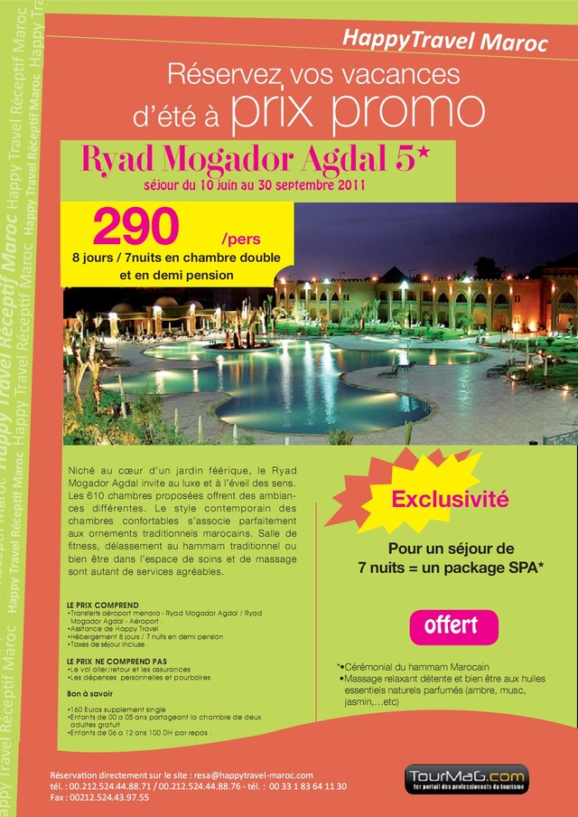 HAPPY TRAVEL MAROC : OFFRE RYAD MOGADOR AGDAL!