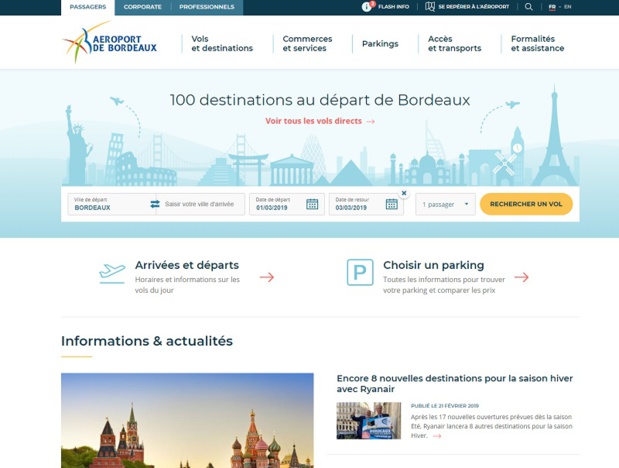 Le site a pour objectif de simplifier le parcours client en facilitant l'accès aux informations - DR : Capture d'écran bordeaux.aeroport.fr