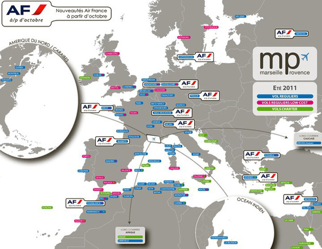Air France ouvre 13 liaisons depuis Marseille vers Bâle-Mulhouse, Biarritz, Brest, Athènes, Beyrouth, Casablanca, Copenhague, Düsseldorf, Eindhoven, Istanbul, Milan, Moscou et Prague - DR : Aéroport de Marseille