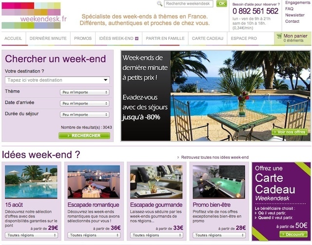 Les ventes se font à, au moins 85% en direct sur le web. Weekendesk enregistre un trafic d’un million de visiteurs uniques par mois. Les ventes se font à, au moins 85% en direct sur le web. Weekendesk enregistre un trafic d’un million de visiteurs uniques par mois.