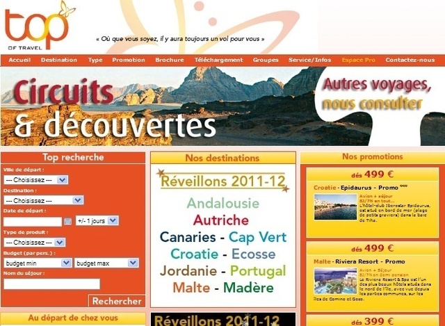 Top of Travel vient d'investir dans la mise en place d'un nouvel outil B2B. Il tient ainsi à donner un nouveau souffle à cette activité importante mais fortement impactée en 2011 par la chute de la Jordanie. Top of Travel vient d'investir dans la mise en place d'un nouvel outil B2B. Il tient ainsi à donner un nouveau souffle à cette activité importante mais fortement impactée en 2011 par la chute de la Jordanie.