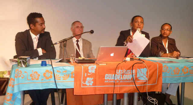 De gauche à droite, Willy Rosier, directeur général du Comité du Tourisme des îles de la Guadeloupe, Nicolas Vion, représentant du syndicat des hôteliers, Josette Borel-Lincertin, présidente du CTIG et Hélène Polifonte, présidente de la Commission Tourisme au Conseil Régional - DR : M.SANI