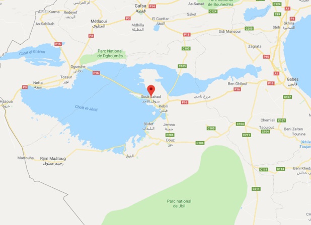 La circulation est perturbée sur la route P16 entre Tozeur et Kébili. - GR Google Maps La circulation est perturbée sur la route P16 entre Tozeur et Kébili. - GR Google Maps