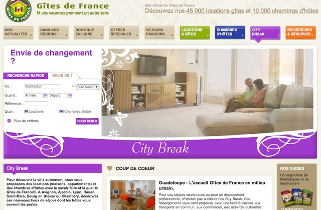 La page web des séjours city break, qui propose des hébergement en ville. Un site internet spécifique sera lancé au printemps 2012.