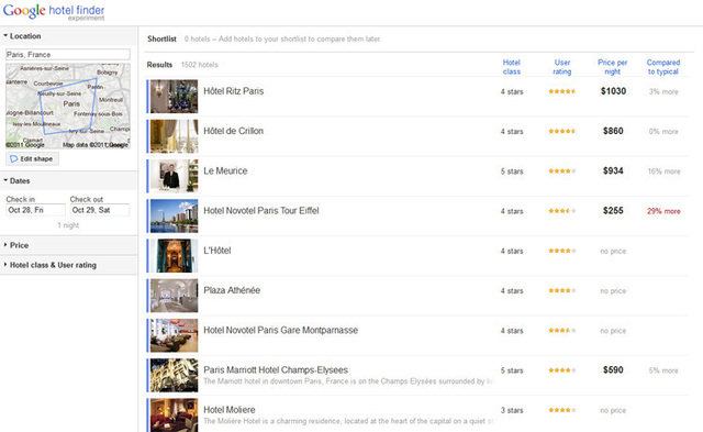 Google Hotel Finder débarque en France Google Hotel Finder débarque en France