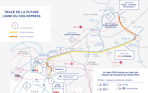 Le trajet du futur CDG Express © Capture d'écran