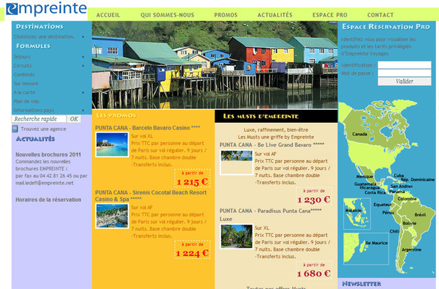 Empreinte lance cette semaine son nouveau site B2B. Un portail longuement attendu car le TO n’imprimait plus les prix sur ses brochures depuis 2006. Développé avec Amadeus, ce site donne le bon tarif à l’instant T , les promotions en temps réels et les prix jusqu’en été 2012.  - Photo DR Empreinte lance cette semaine son nouveau site B2B. Un portail longuement attendu car le TO n’imprimait plus les prix sur ses brochures depuis 2006. Développé avec Amadeus, ce site donne le bon tarif à l’instant T , les promotions en temps réels et les prix jusqu’en été 2012.  - Photo DR
