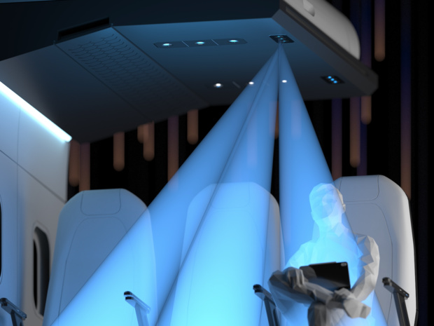 Le LiFi permet d'échanger des données via des ondes lumineuses visibles © Latécoère Le LiFi permet d'échanger des données via des ondes lumineuses visibles © Latécoère