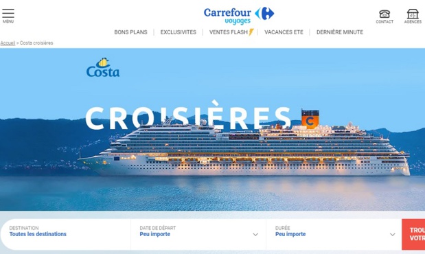 Les clients achètent une carte au prix de 15 ou 20 euros qui est ensuite abondée par Carrefour Voyages ou ses partenaires : TUI, Costa Croisières et Belambra - DR Les clients achètent une carte au prix de 15 ou 20 euros qui est ensuite abondée par Carrefour Voyages ou ses partenaires : TUI, Costa Croisières et Belambra - DR