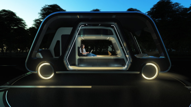 Le designer Steve Lee a imaginé des chambres d’hôtel qui vous permettraient de travailler, faire une sieste ou bien vous préparer un repas tout en étant sur la route - DR : Autonomous Travel Suite