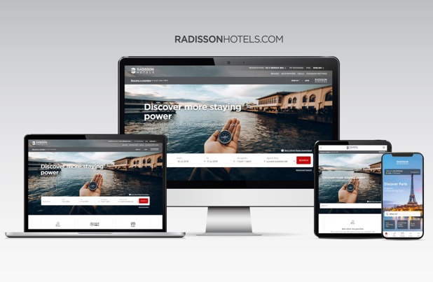 Radisson lance un site web multimarques, RadissonHotels.com. L'application Radisson Hotels, disponible d'ici la fin juillet 2019, complétera ce nouveau site - DR : Radisson Hotel Group