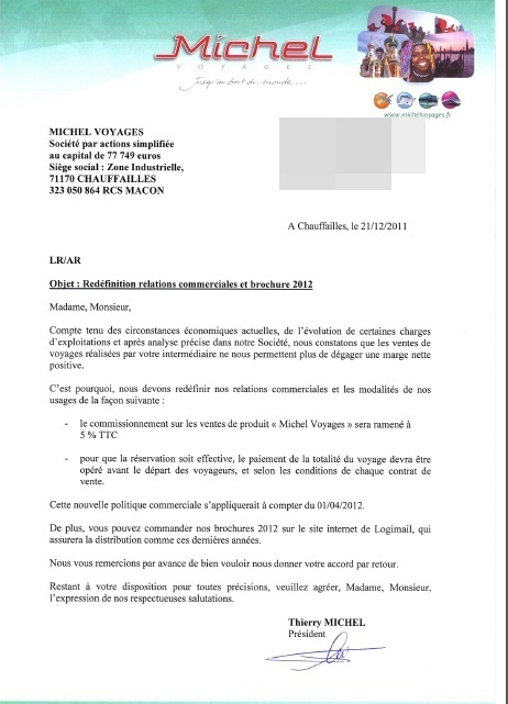 Michel Voyages divise par 2 les commissions et exige le paiement au "cul du car" ! Michel Voyages divise par 2 les commissions et exige le paiement au "cul du car" !