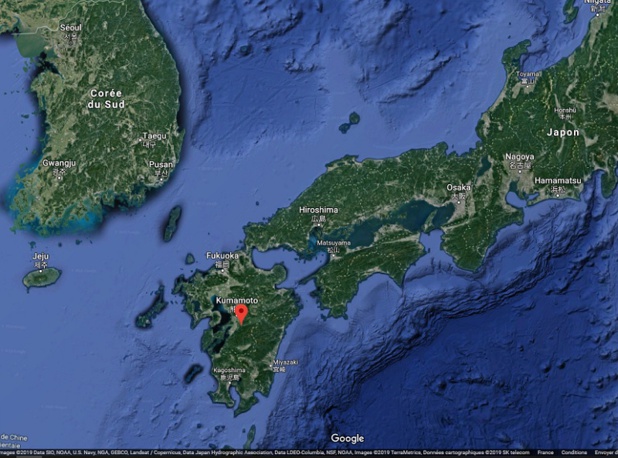 Pour le moment, les pluies  torentielles ont fait deux morts sur l'île de Kyushu - Crédit photo : Google Maps