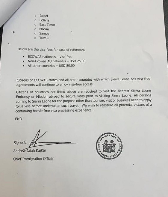 Sierra Leone : le visa peut dorénavant s'obtenir à l'arrivée Sierra Leone : le visa peut dorénavant s'obtenir à l'arrivée