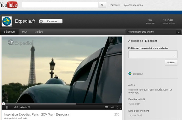 Expedia.fr lance sa propre chaîne Youtube Expedia.fr lance sa propre chaîne Youtube