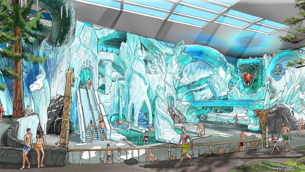 Rulantica, le nouvel univers aquatique d’Europa-Park est découpé en neuf espaces thématisés. Parmi eux, Vinterhal, le glacier gigantesque comprendra des toboggans spectaculaires, dont « Tornado Wave » - DR : Europa Park