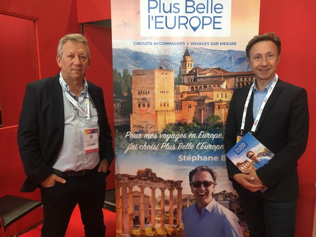 Frédéric de Fournoux, président et fondateur de Plus Belle l’Europe et l’animateur radio et TV, Stéphane Bern, mercredi 2 octobre 2019, au salon IFTM Top Resa 2019. - CL