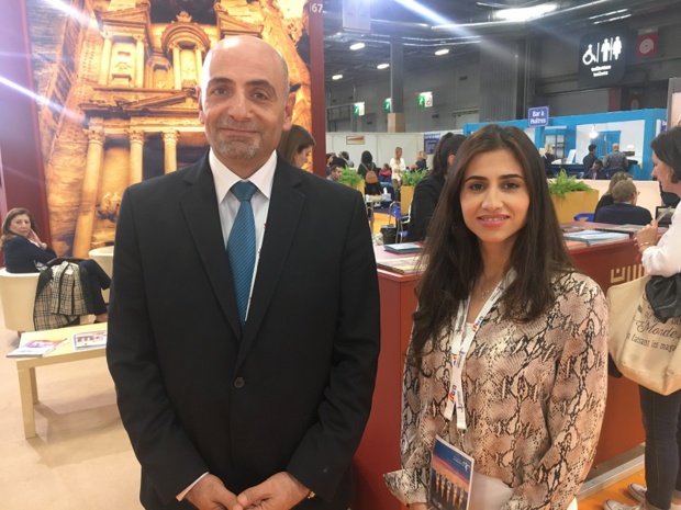 Dr. Abed Al Razzaq Arabiyat, directeur dénéral du Jordan Tourism Board  et Ruba Al-Awamleh, responsable marketing, le 1er octobre 2019, au salon IFTM Top Resa. - CL