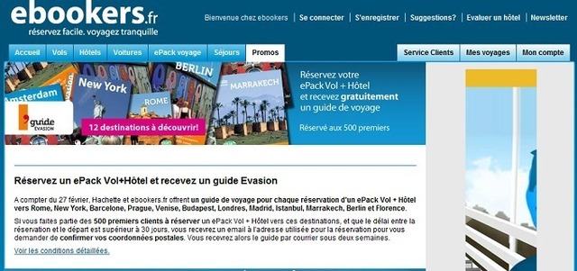 500 clients de Ebookers.fr se verront offrir les guides Evasion pour la destination choisie - Capture d'écran Ebookers.fr