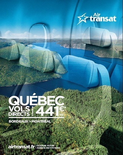 Air Transat cherche à lancer sa saison été 2012 sur le marché français avec une campagne d'affichage dans les gares et les aéroports des villes françaises qu'elle dessert - Visuel de la campagne