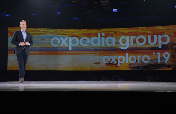 Mark Okerstrom, PDG d'Expedia, inaugurant le congrès Explore 2019, mercredi 13 novembre à Las Vegas © Expedia Mark Okerstrom, PDG d'Expedia, inaugurant le congrès Explore 2019, mercredi 13 novembre à Las Vegas © Expedia