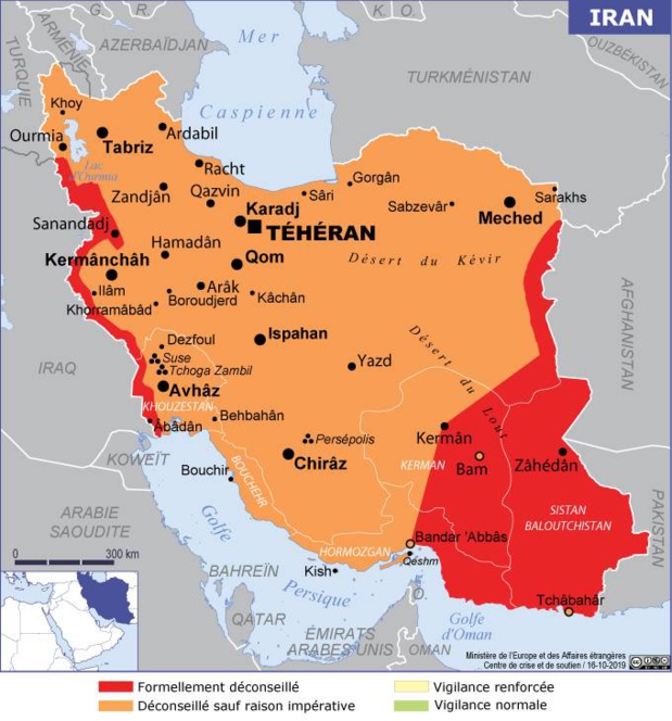 La carte publiée par le MEAE - DR La carte publiée par le MEAE - DR