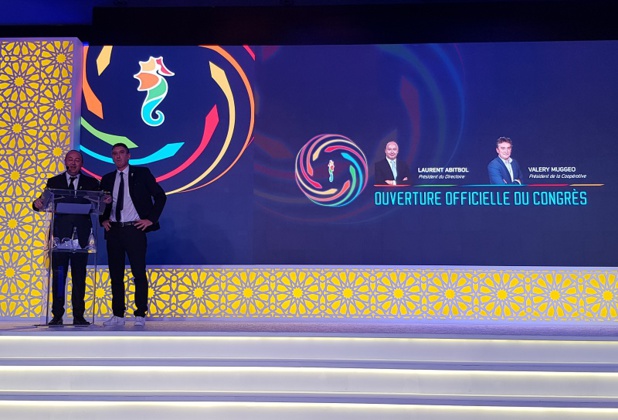Laurent Abitbol, président du directoire de Selectour et Valery Muggeo président de la coopérative lors du congrès de Dubaï en 2018 - DR photo CE
