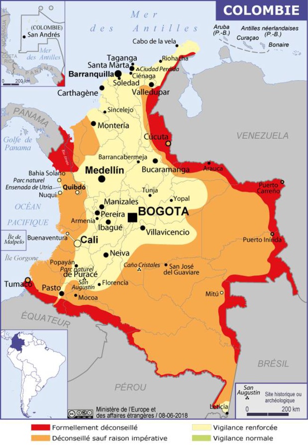 La carte de la Colombie publiée par le Quai d'Orsay - DR