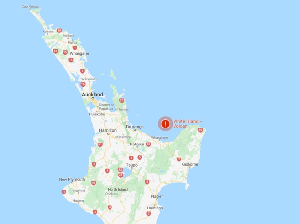Un volcan est entré en éruption sur White Island en Nouvelle-Zélande - Google Map