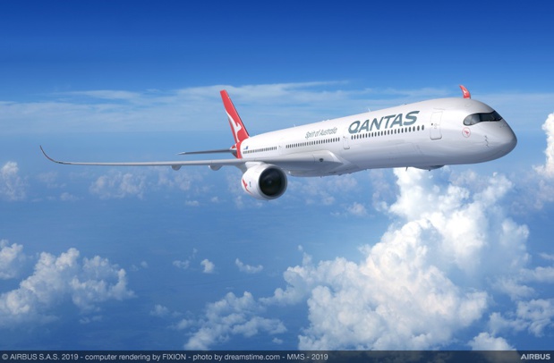 Qantas a lancé ces dernières semaines les premiers vols-tests de son projet « Sunrise », d’une vingtaine d’heures entre l'Europe et l’Est de l’Australie. Ces vols seront effectués en Airbus A350-1000. Une douzaine d’appareils maximum devraient être commandés © Qantas