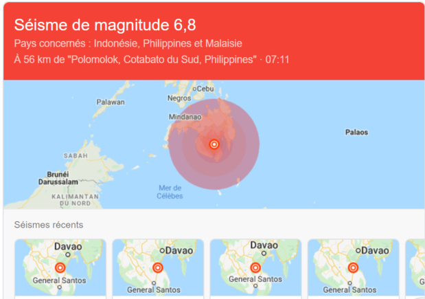 Philippines : Mindanao frappée ce dimanche par un séisme de magnitude 6,8 Philippines : Mindanao frappée ce dimanche par un séisme de magnitude 6,8