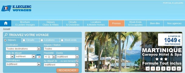 Capture d'écran de www.leclercvoyages.com